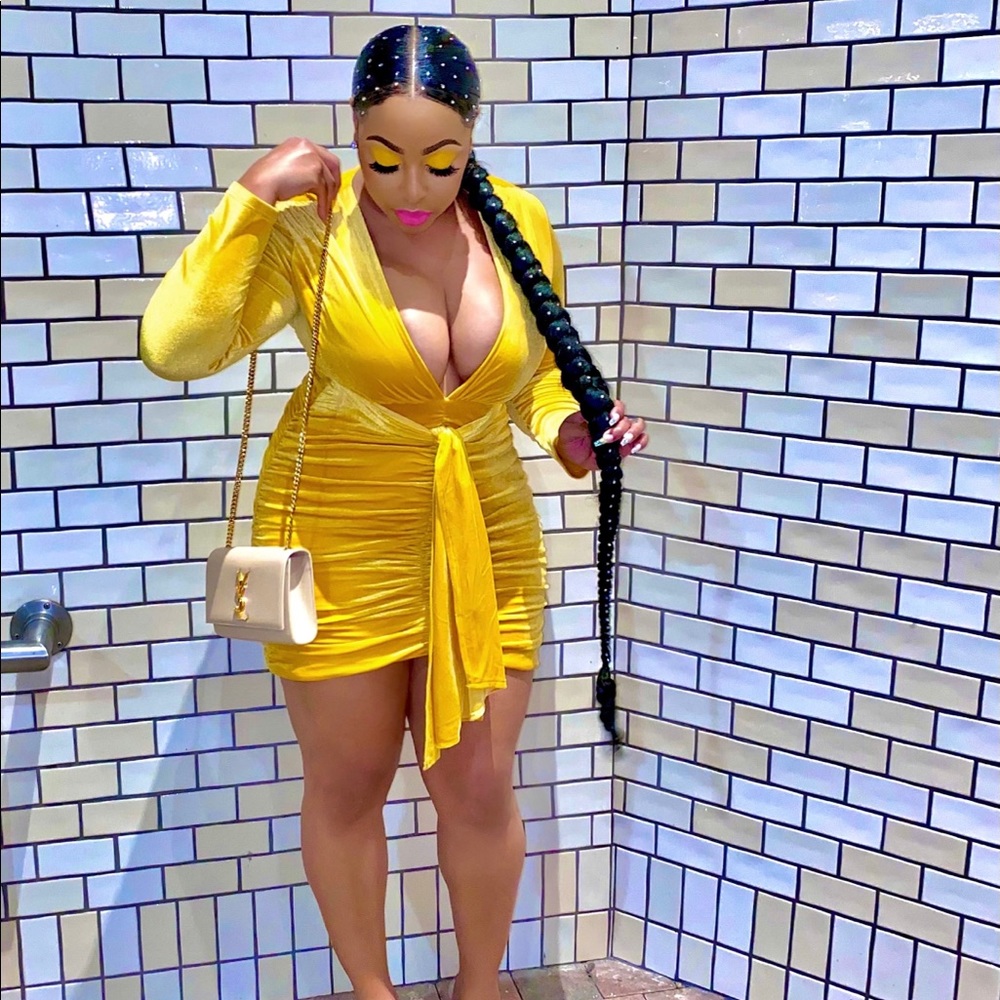 Love Deep Runched Yellow Gold Dress